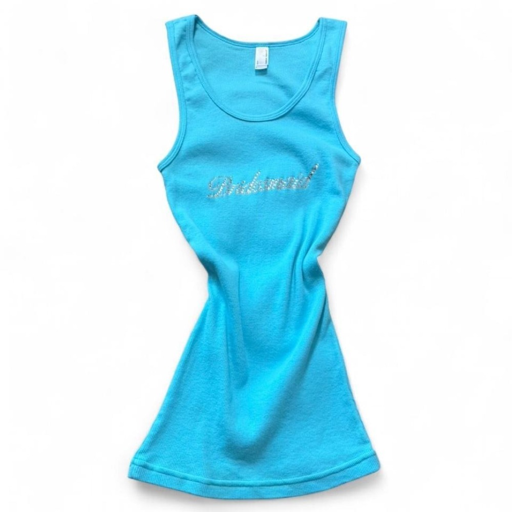 Vintage Y2K American Apparel Classic Girl Blue Rhinestone Tank Top, Women's L. - Picture 2 of 8